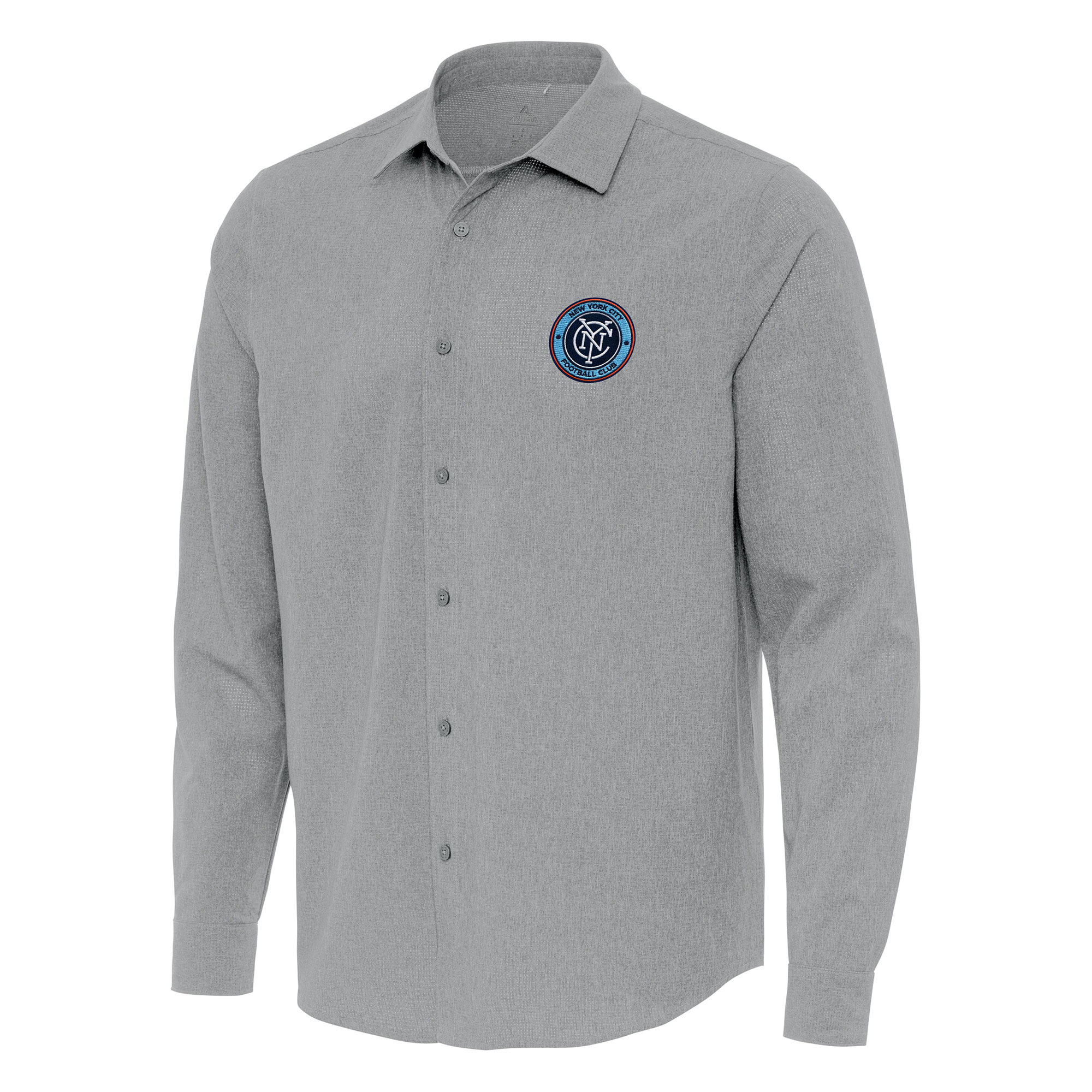 Men's Antigua Gray New York City FC Exposure Woven Long Sleeve Button-Up Shirt