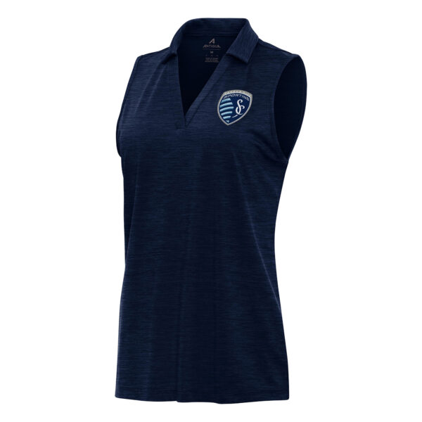 Women's Antigua Heather Navy Sporting Kansas City Layout Sleeveless Polo