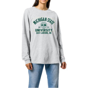 Women's Ash Michigan State Spartans Throwback Oversized Long Sleeve T-Shirt
