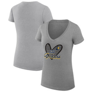 Women's G-III 4Her by Carl Banks  Heather Gray Indiana Pacers Leopard Heart Fitted V-Neck T-Shirt