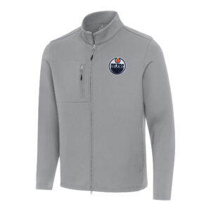 Men's Antigua Gray Edmonton Oilers Objection Double-Peached Full-Zip Jacket
