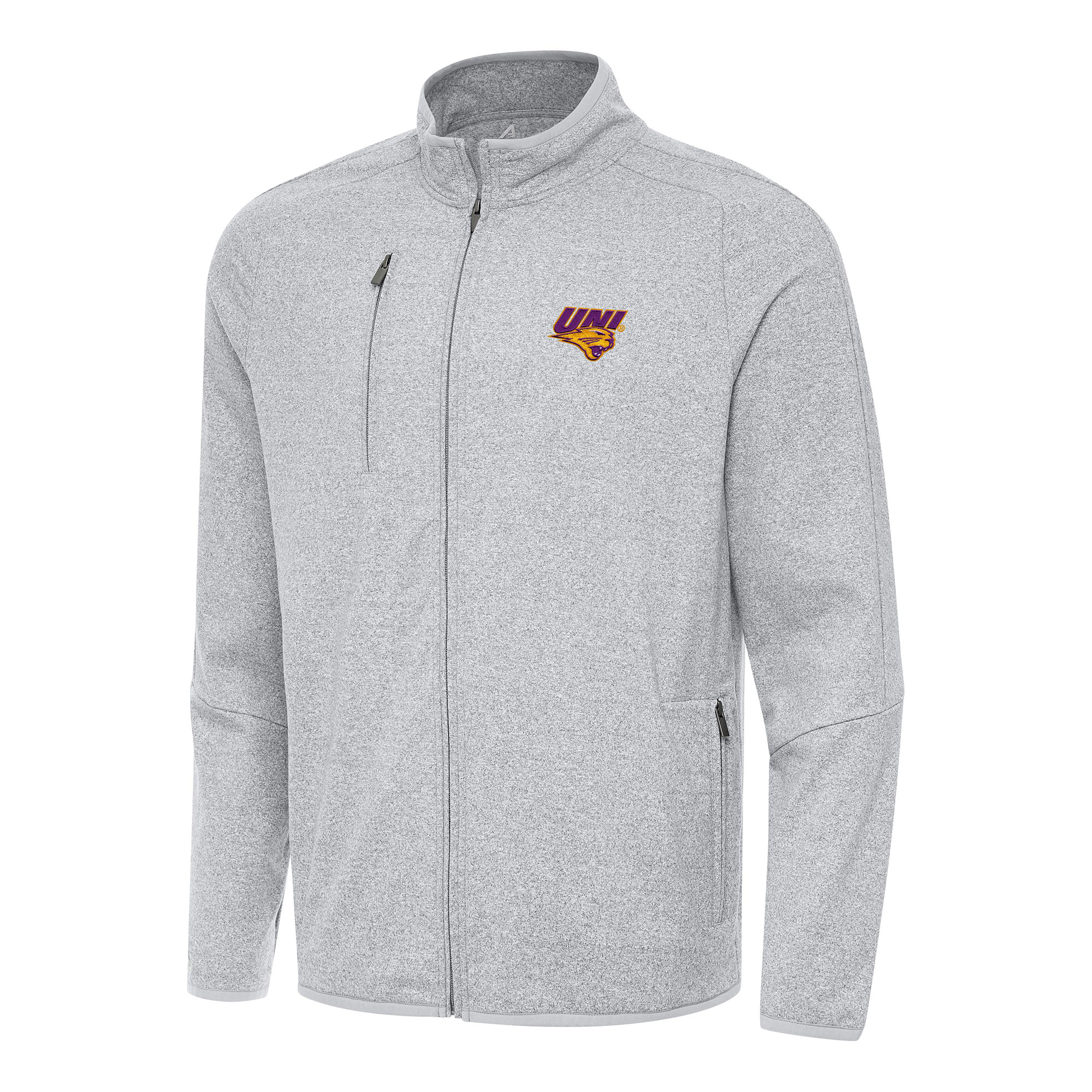 Men's Antigua Heather Gray Northern Iowa Panthers Hold-Up Full-Zip Tri-Blend Jacket