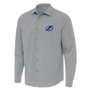Men's Antigua Gray Tampa Bay Lightning Exposure Woven Long Sleeve Button-Up Shirt