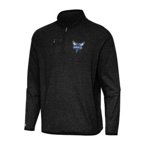 Men's Antigua Heather Black Charlotte Hornets Certain Quarter-Zip Tri-Blend Sweatshirt