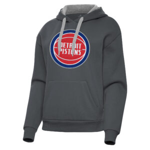 Women's Antigua Charcoal Detroit Pistons Victory Pullover Hoodie