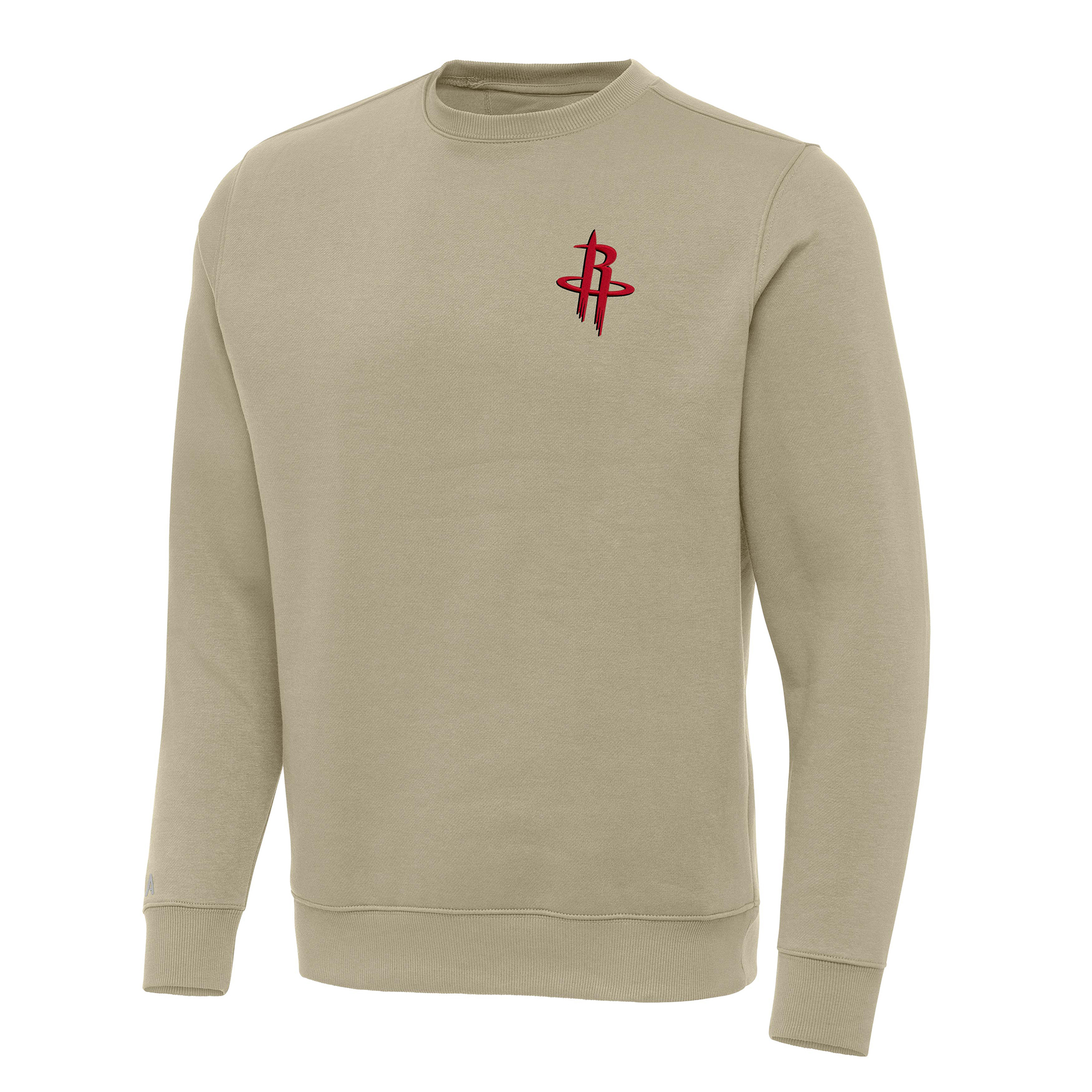 Men's Antigua Khaki Houston Rockets Victory Crewneck Pullover Sweatshirt