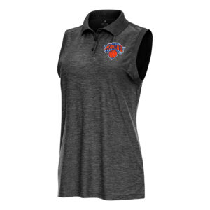 Women's Antigua  Heather Black New York Knicks Recap Sleeveless Polo