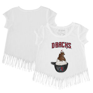 Girls Youth Tiny Turnip White Arizona Diamondbacks Sundae Helmet Fringe T-Shirt