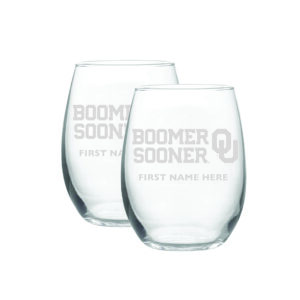 Oklahoma Sooners Two-Pack 21oz. Personalized Etched Stemless Wine Glass