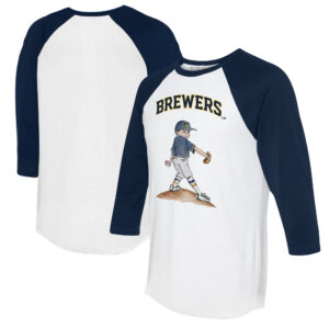 Women's Tiny Turnip White/Navy Milwaukee Brewers Clemente 3/4-Sleeve Raglan T-Shirt
