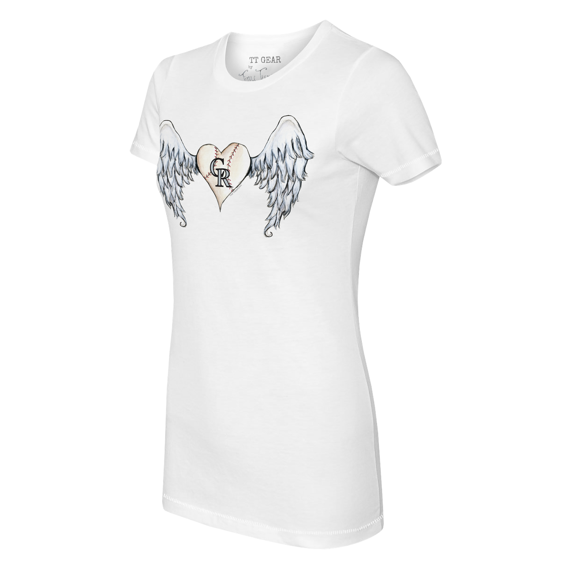 Women's Tiny Turnip White Colorado Rockies Angel Wings T-Shirt - Image 6