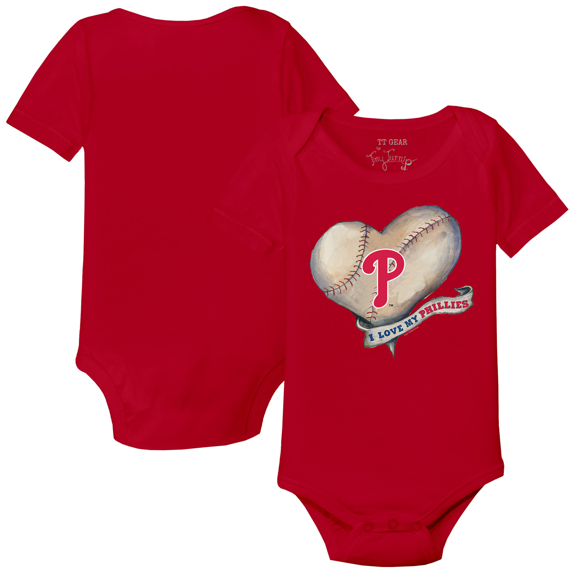 Infant Tiny Turnip Red Philadelphia Phillies Heart Banner Bodysuit