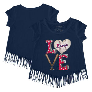 Girls Toddler Tiny Turnip Navy Atlanta Braves Baseball Love Fringe T-Shirt
