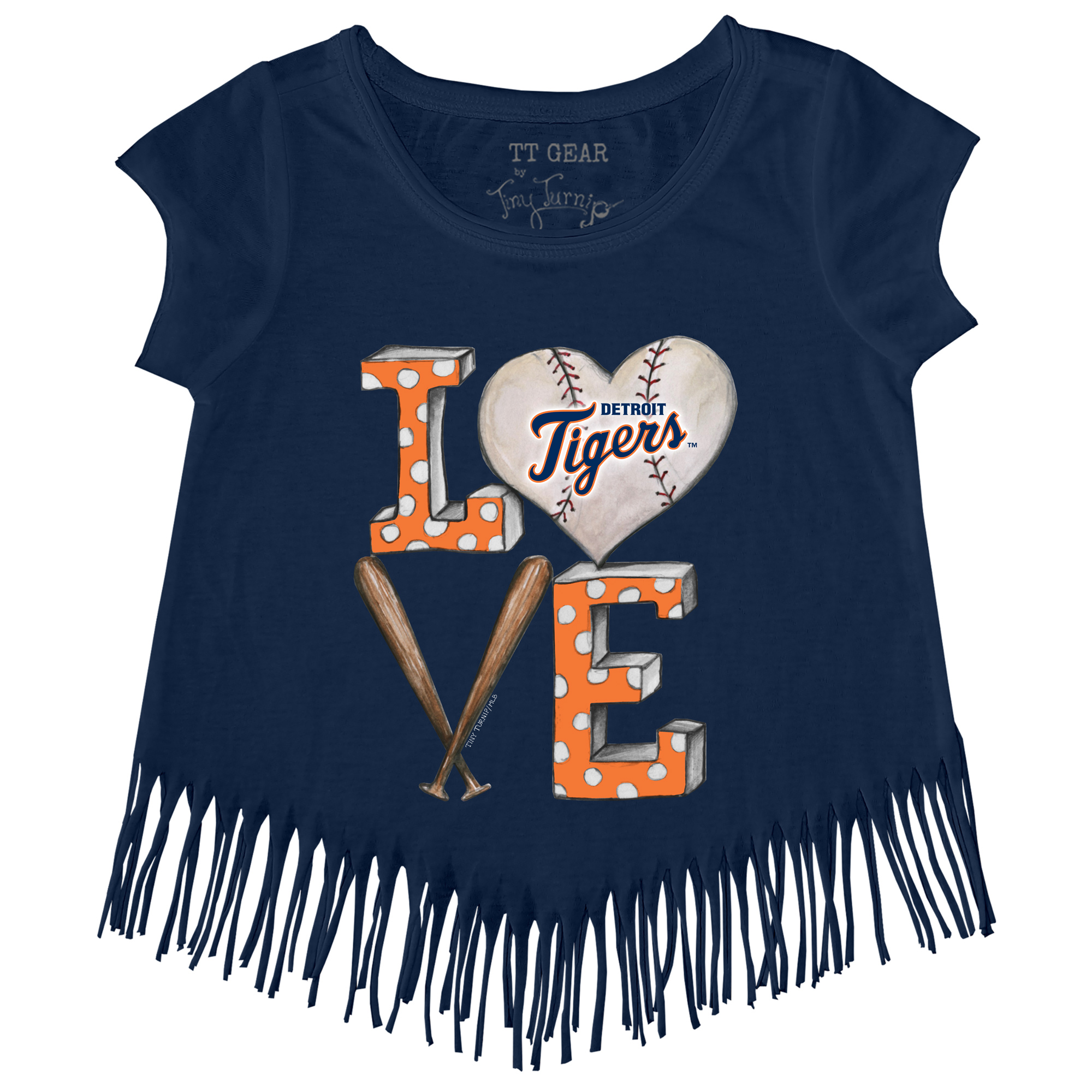 Girls Toddler Tiny Turnip Navy Detroit Tigers Baseball Love Fringe T-Shirt - Image 3