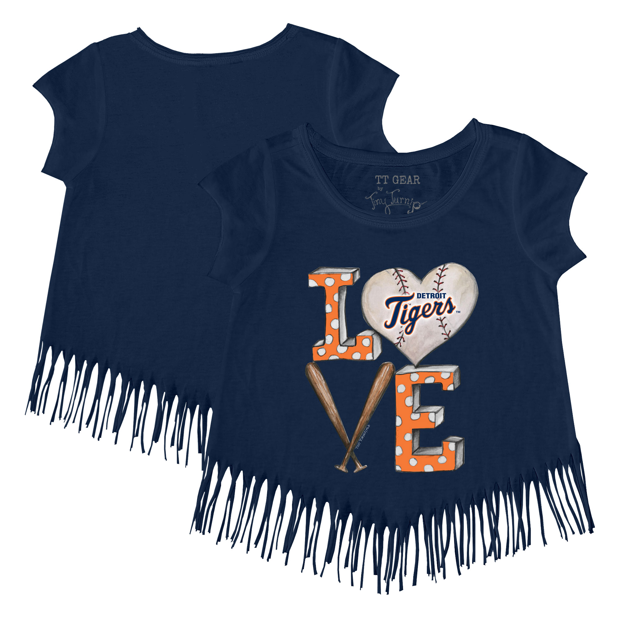Girls Toddler Tiny Turnip Navy Detroit Tigers Baseball Love Fringe T-Shirt