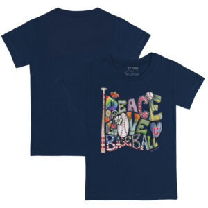 Toddler Tiny Turnip Navy Cleveland Guardians Peace Love Baseball T-Shirt
