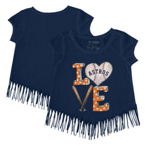 Girls Youth Tiny Turnip Navy Houston Astros Baseball Love Fringe T-Shirt