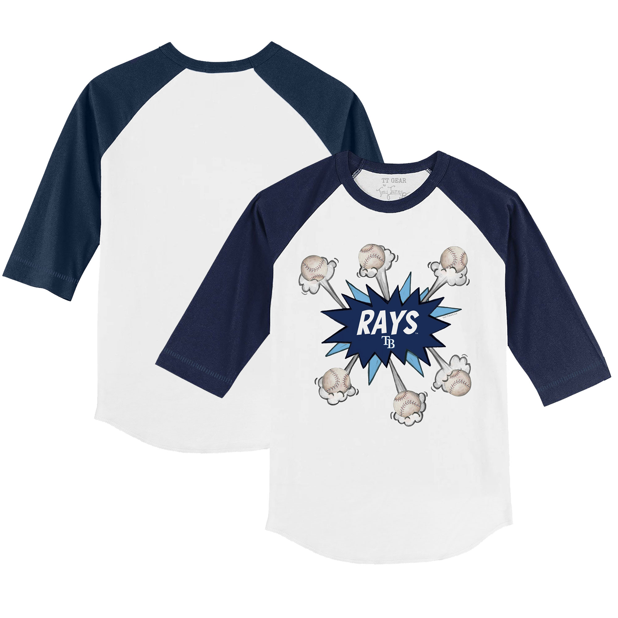 Youth Tiny Turnip White/Navy Tampa Bay Rays Baseball Pow 3/4-Sleeve Raglan T-Shirt - Image 2