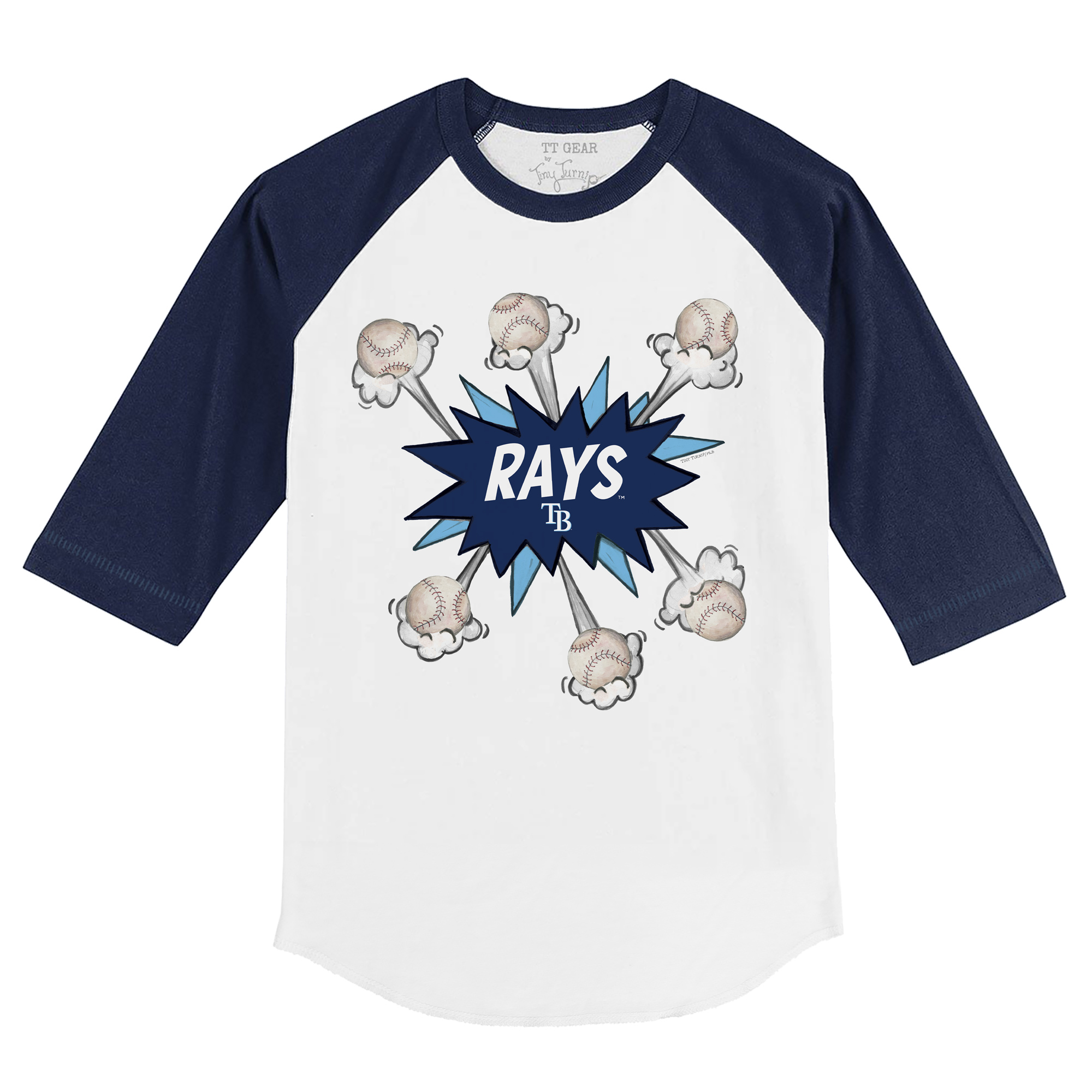 Youth Tiny Turnip White/Navy Tampa Bay Rays Baseball Pow 3/4-Sleeve Raglan T-Shirt - Image 3
