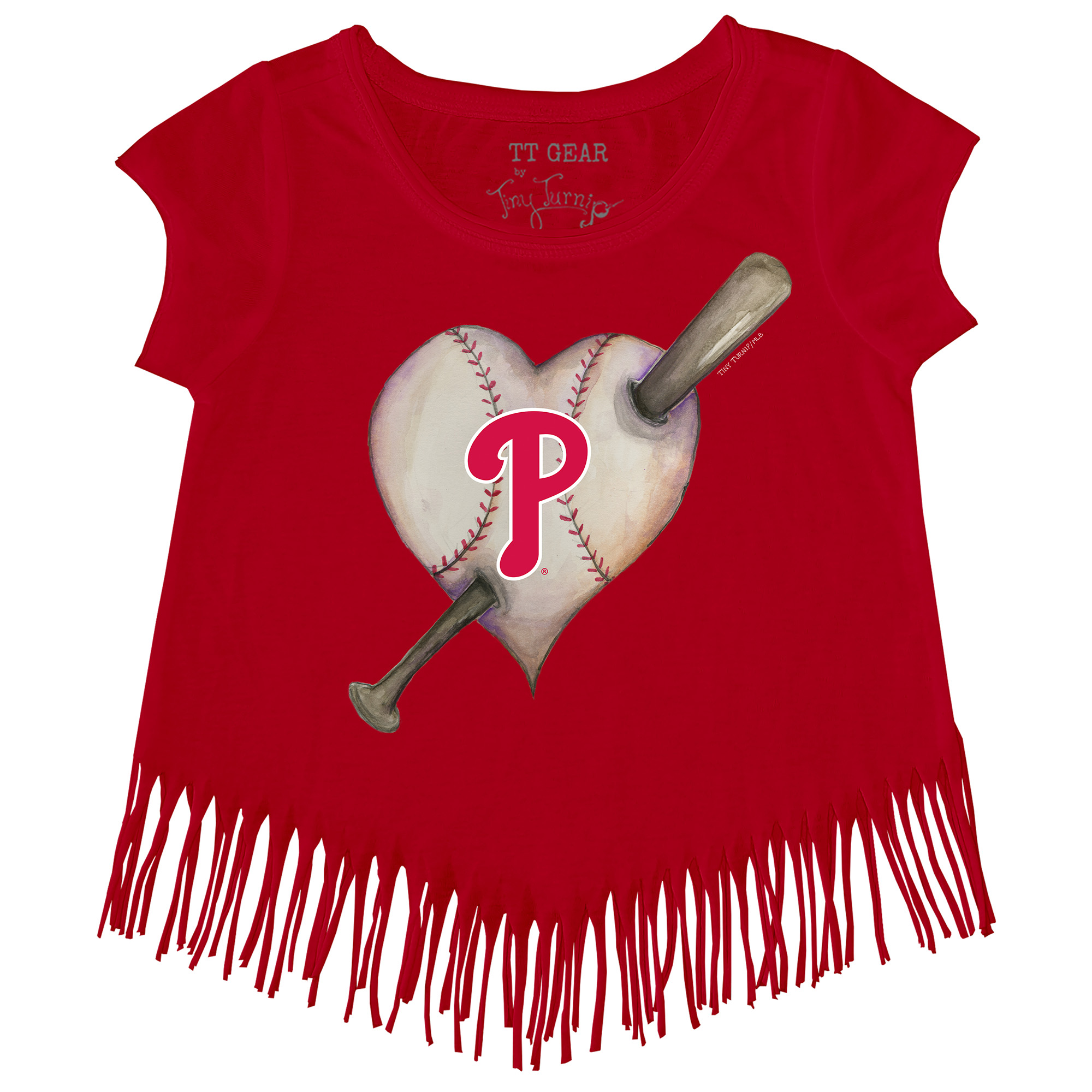 Girls Youth Tiny Turnip Red Philadelphia Phillies Heart Bat Fringe T-Shirt - Image 3