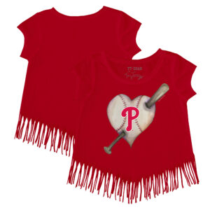 Girls Youth Tiny Turnip Red Philadelphia Phillies Heart Bat Fringe T-Shirt
