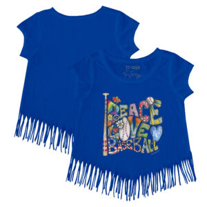 Girls Youth Tiny Turnip Royal Kansas City Royals Peace Love Baseball Fringe T-Shirt