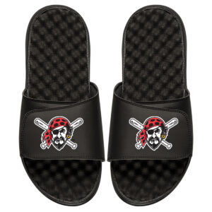 Youth ISlide Black Pittsburgh Pirates Personalized Alternate Logo Slide Sandals