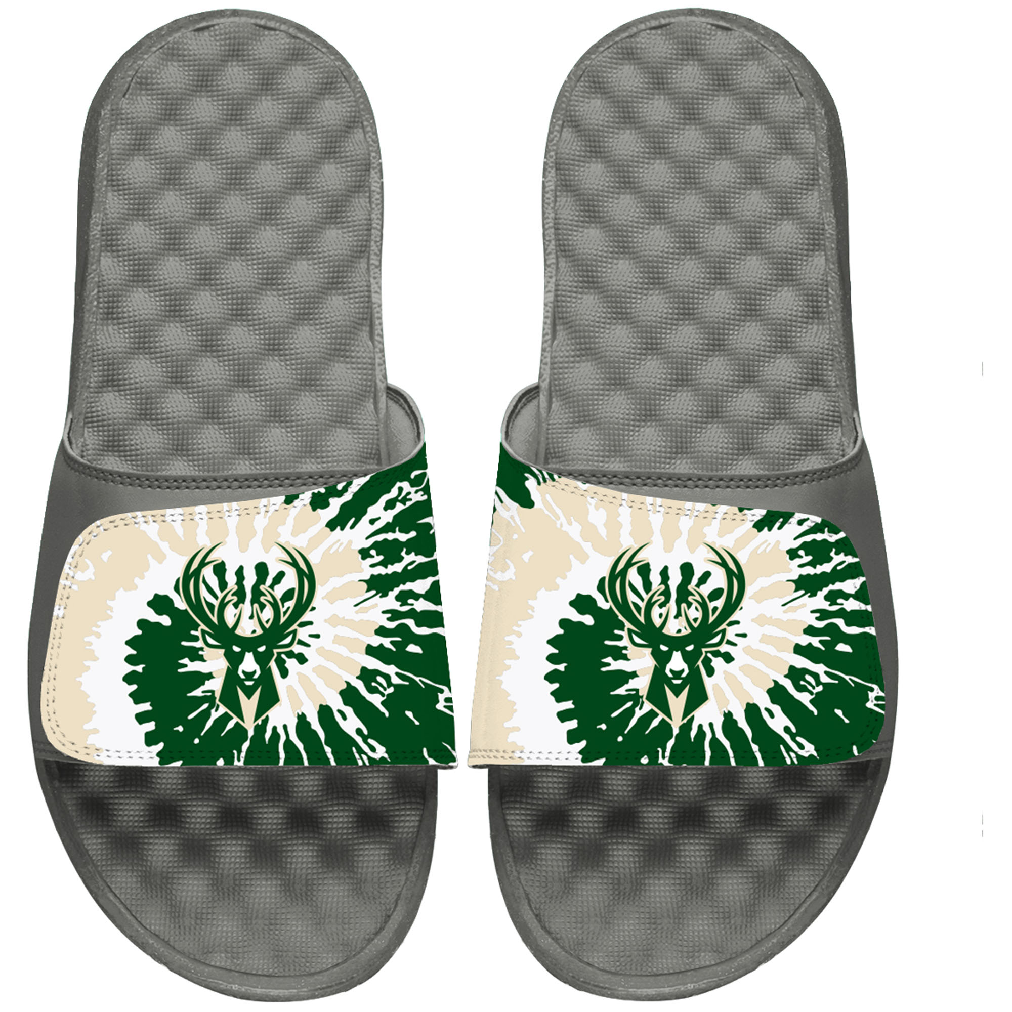 ISlide Gray Milwaukee Bucks Tie Dye Slide Sandals