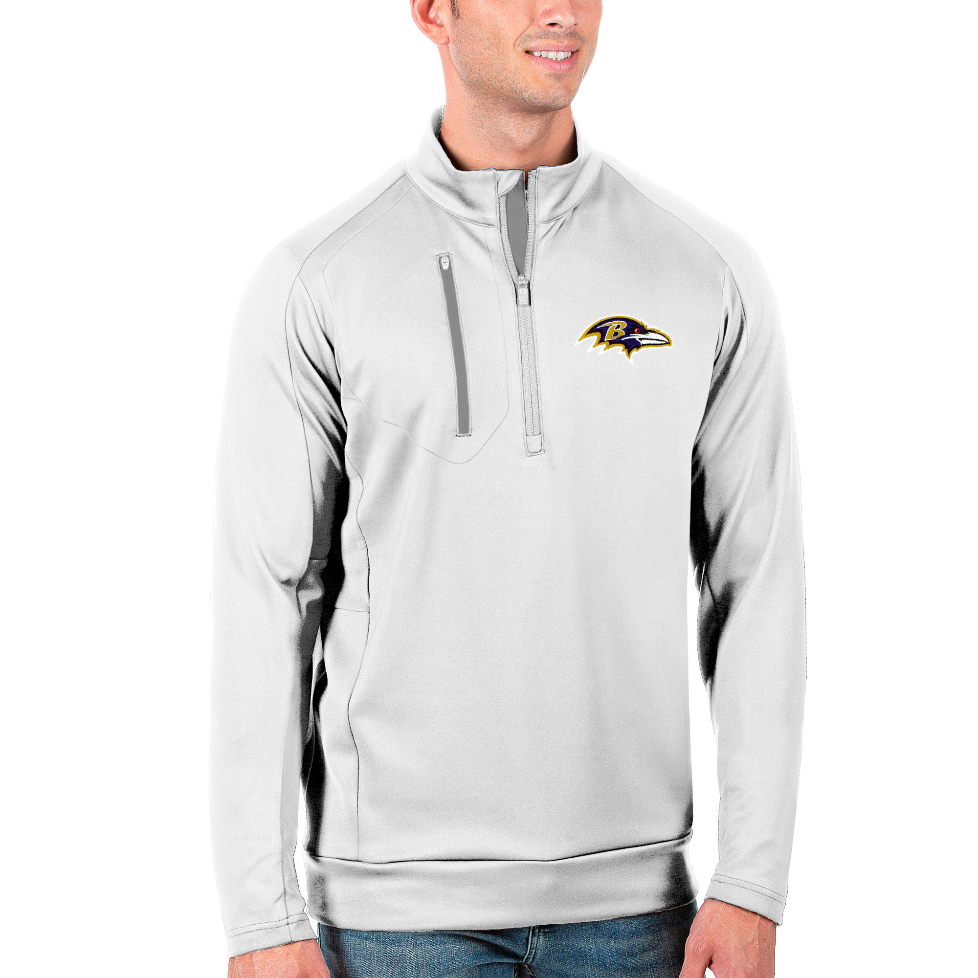 Men's Antigua White/Silver Baltimore Ravens Generation Quarter-Zip Pullover Jacket