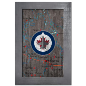 Winnipeg Jets 11'' x 19'' Framed Team City Map Sign
