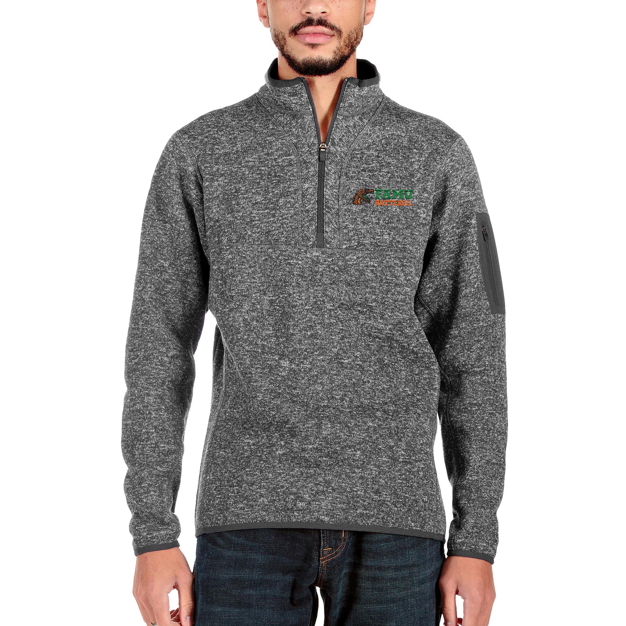 Men's Antigua Black Florida A&M Rattlers Big & Tall Fortune Quarter-Zip Pullover Jacket
