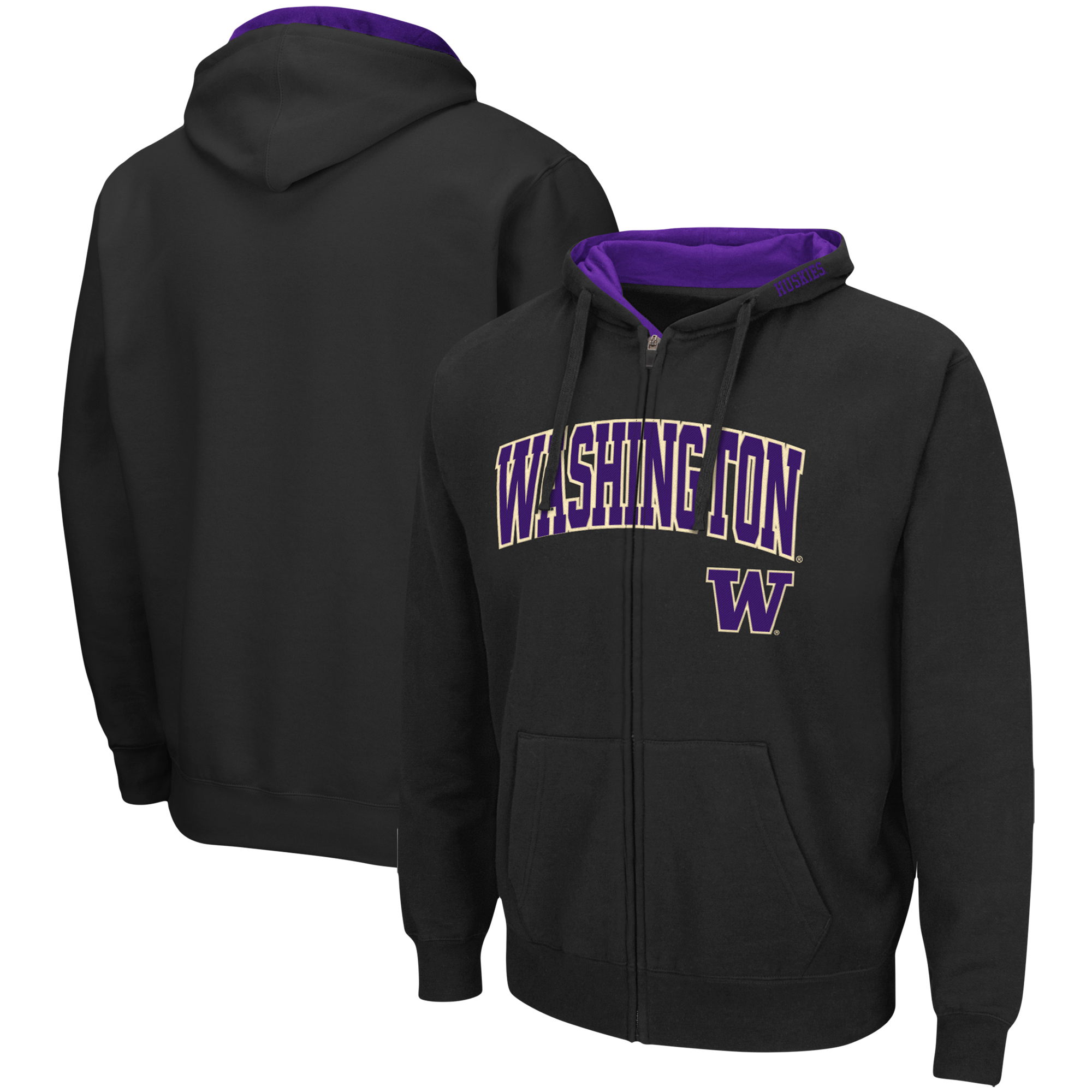 Men's Colosseum Black Washington Huskies Arch & Logo 3.0 Full-Zip Hoodie - Image 2