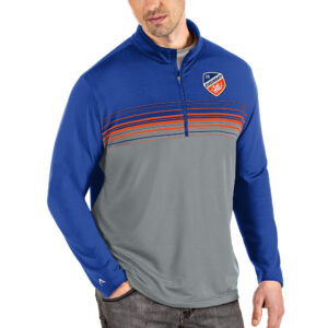 Men's Antigua Blue/Orange FC Cincinnati Pace Quarter-Zip Pullover Jacket