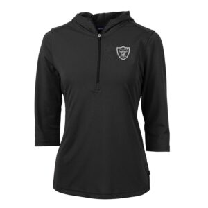 Women's Cutter & Buck Black Las Vegas Raiders Virtue Eco Pique Half-Zip 3/4 Sleeve Pullover Hoodie