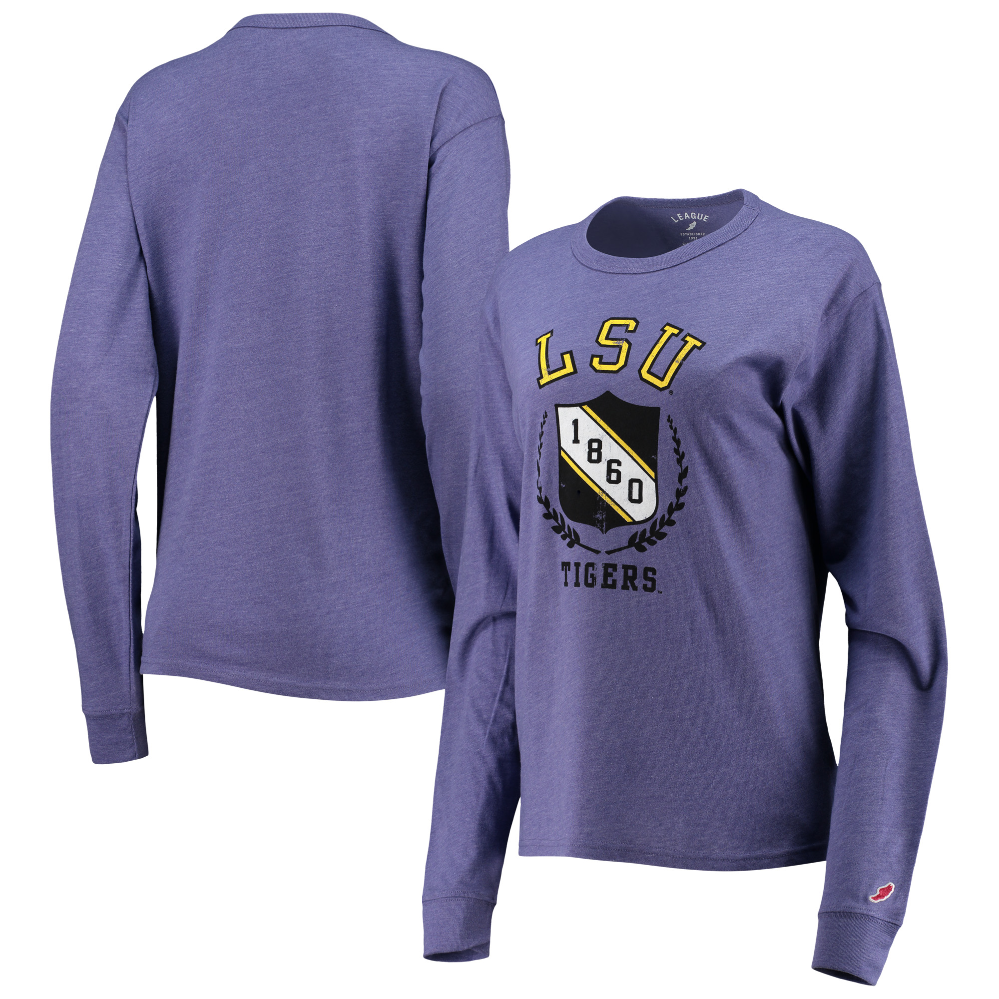 Women's League Collegiate Wear Heathered Purple LSU Tigers Seal Victory Falls Oversized Tri-Blend Long Sleeve T-Shirt - Image 2