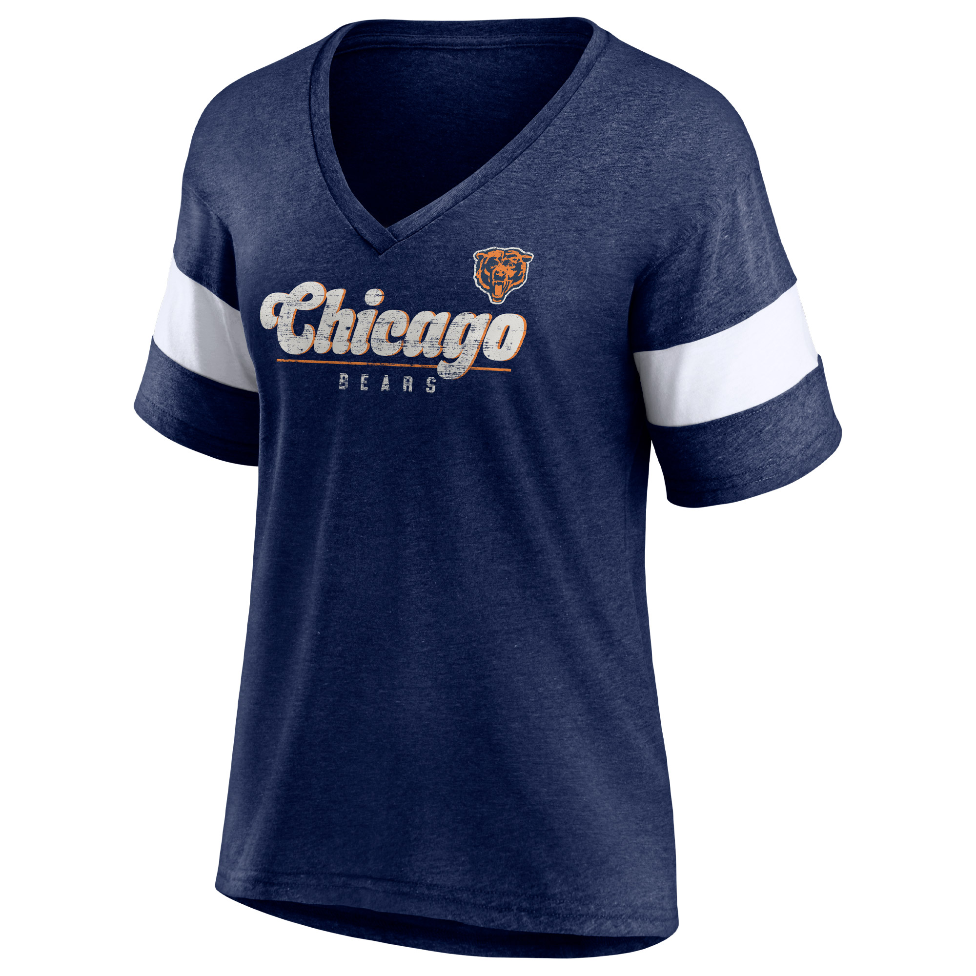 Women's Fanatics Heather Navy Chicago Bears Give It All Half-Sleeve Tri-Blend V-Neck T-Shirt - Image 3