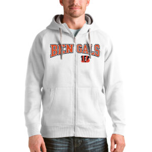 Men's Antigua White Cincinnati Bengals Wordmark Victory Full-Zip Hoodie