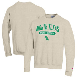 Men's Champion Heathered Oatmeal North Texas Mean Green Eco Powerblend Crewneck Sweatshirt