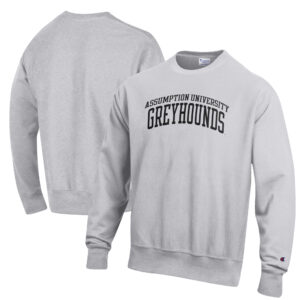 Men's Champion Heathered Gray Assumption Greyhounds Reverse Weave Fleece Crewneck Sweatshirt