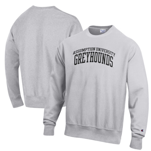 Men's Champion Heathered Gray Assumption Greyhounds Reverse Weave Fleece Crewneck Sweatshirt