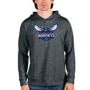Men's Antigua Charcoal Charlotte Hornets Logo Absolute Pullover Hoodie