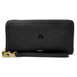 Women's Fossil Black East Carolina Pirates Leather Logan RFID Zip Around Clutch