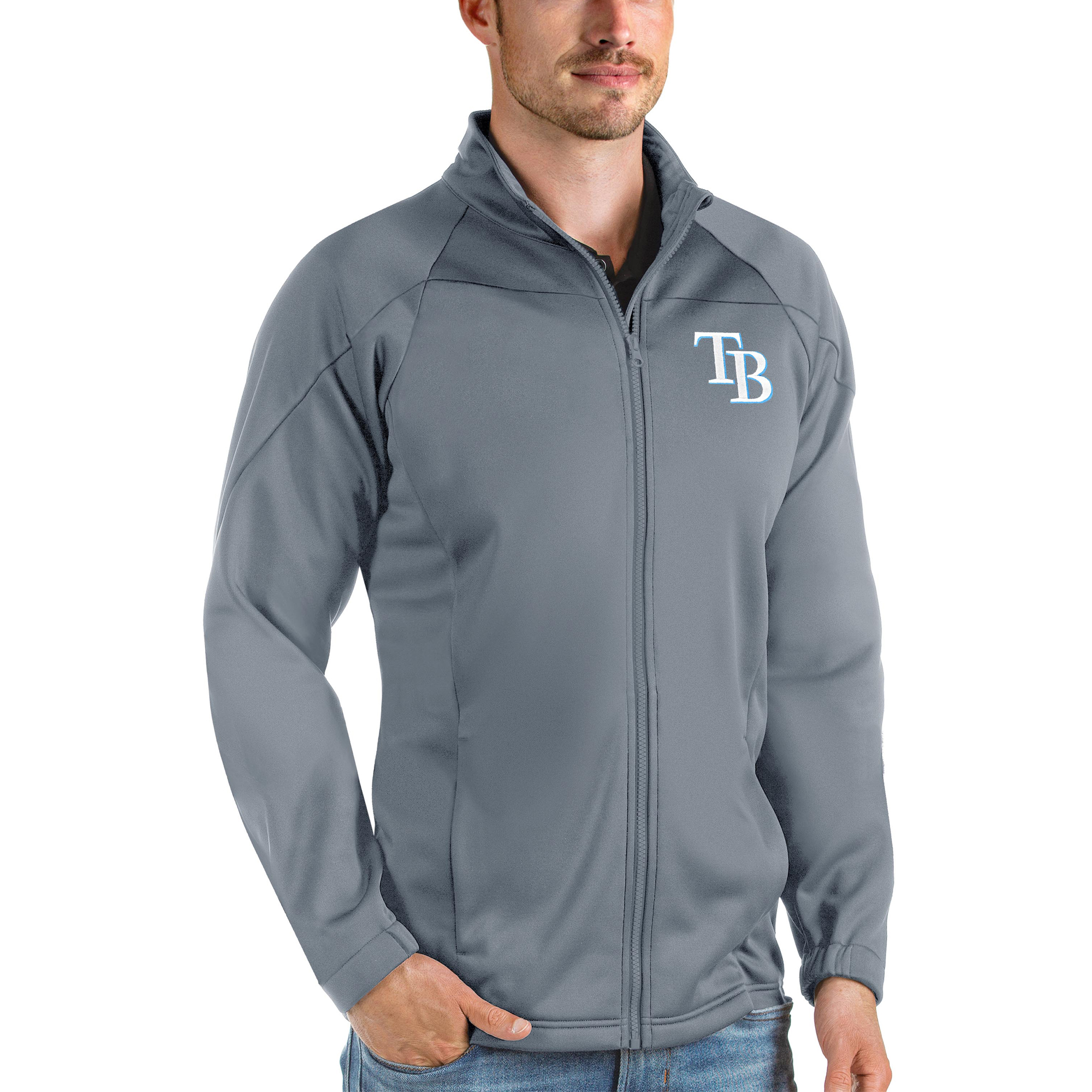 Men's Antigua Gray Tampa Bay Rays Links Full-Zip Golf Jacket