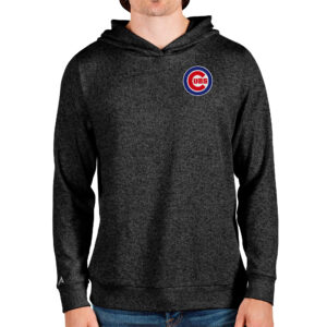 Men's Antigua Heathered Black Chicago Cubs Absolute Pullover Hoodie