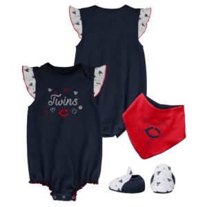 Girls Newborn & Infant Navy Minnesota Twins 3-Piece Home Plate Bodysuit Bib & Booties Set