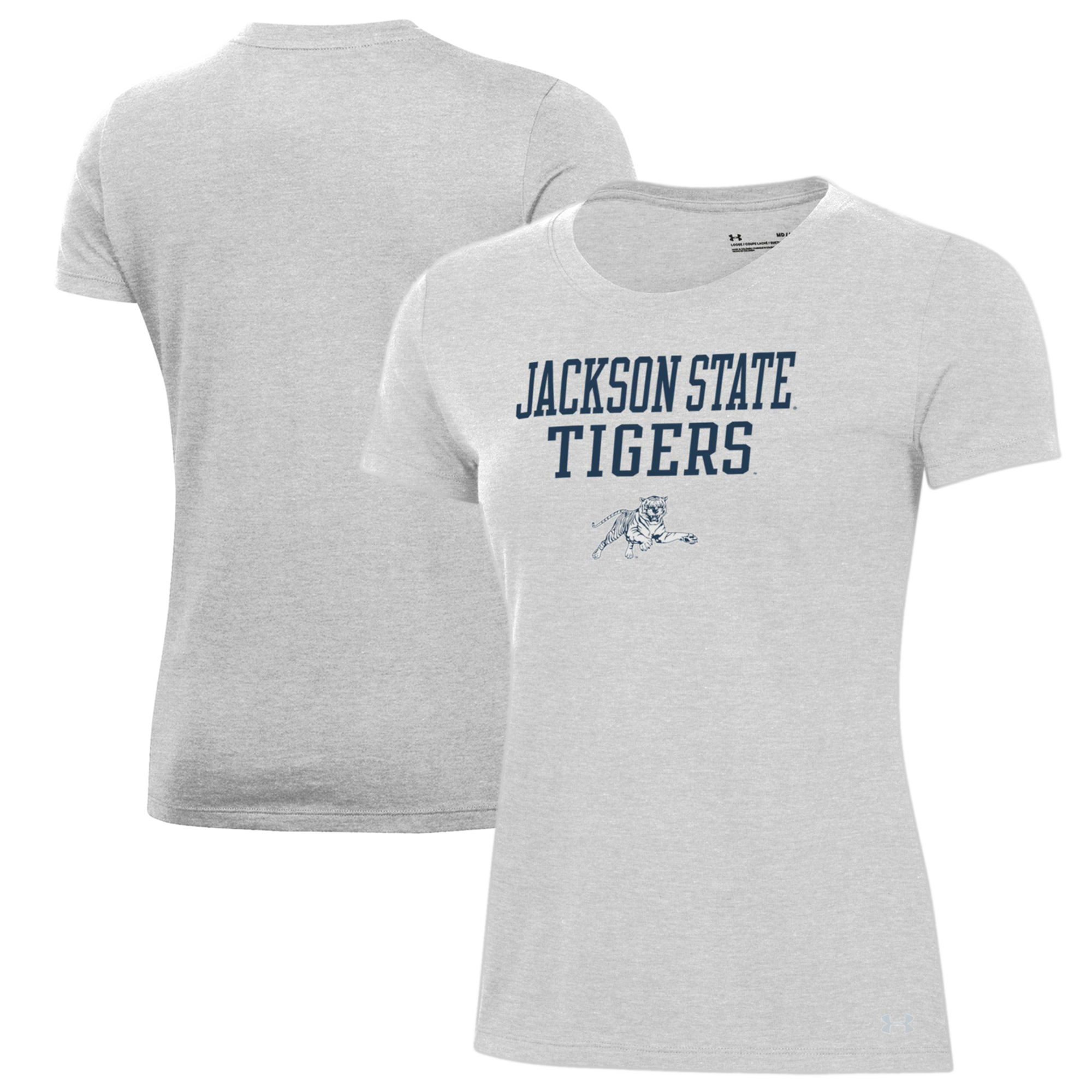 Women's Under Armour Gray Jackson State Tigers Performance T-Shirt - Image 2