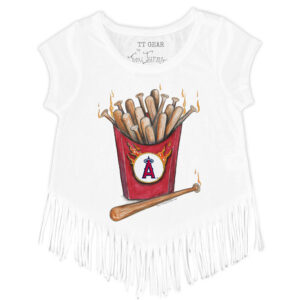 Girls Toddler Tiny Turnip White Los Angeles Angels Hot Bats Fringe T-Shirt