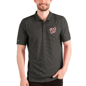 Men's Antigua Heathered Black/Silver Washington Nationals Esteem Polo