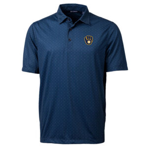 Men's Cutter & Buck Navy Milwaukee Brewers Pike Double Dot Print Stretch Polo