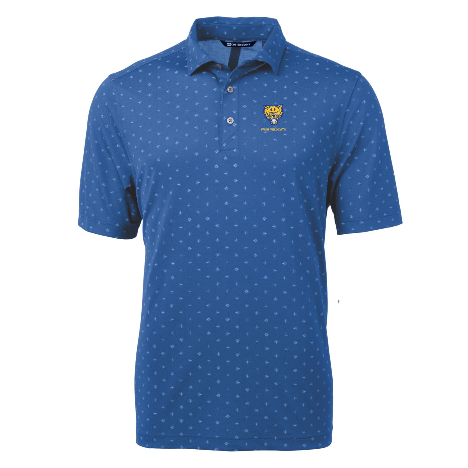 Men's Cutter & Buck Blue Fort Valley State Wildcats Virtue Eco Pique Tile Print Polo